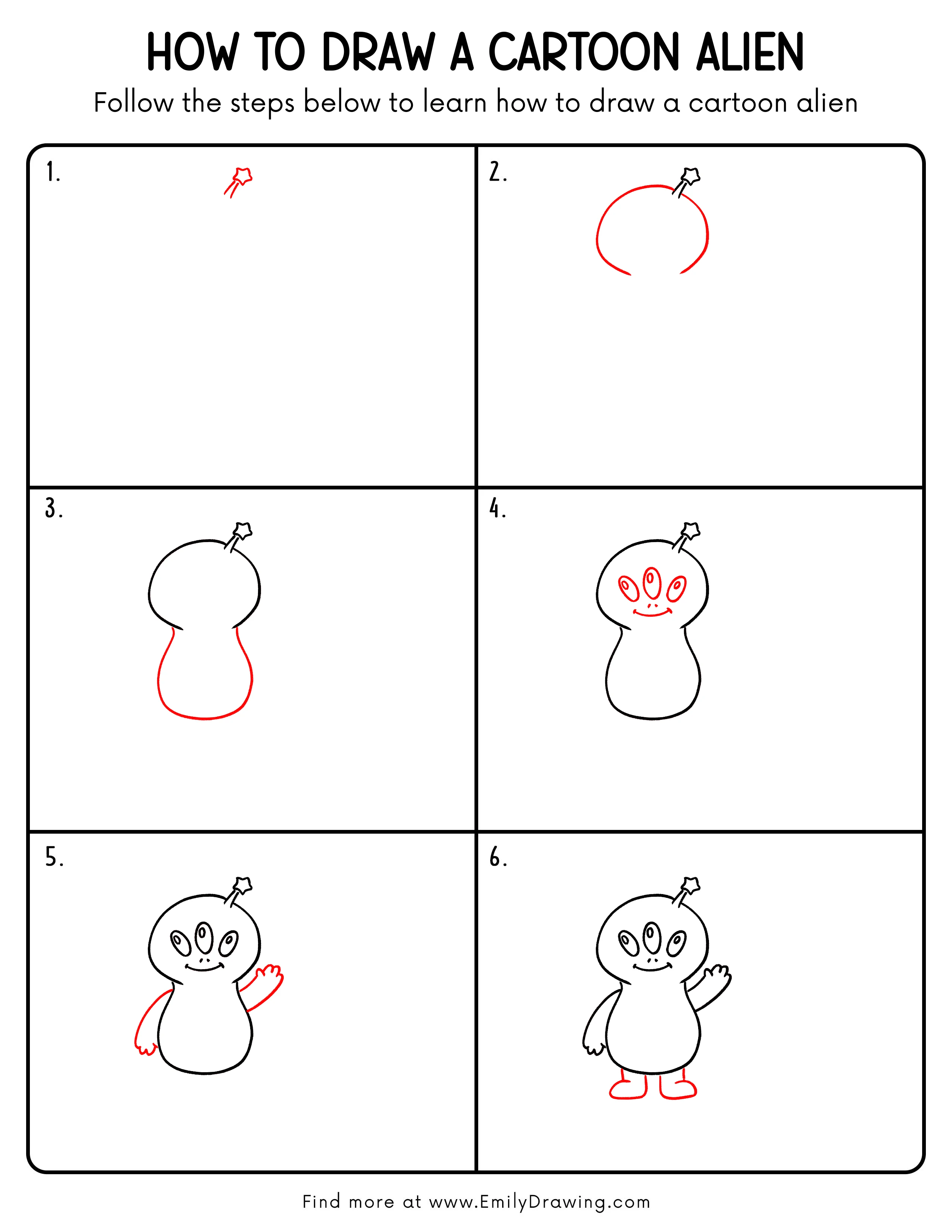 Printable Cartoon Alien Drawing Guide